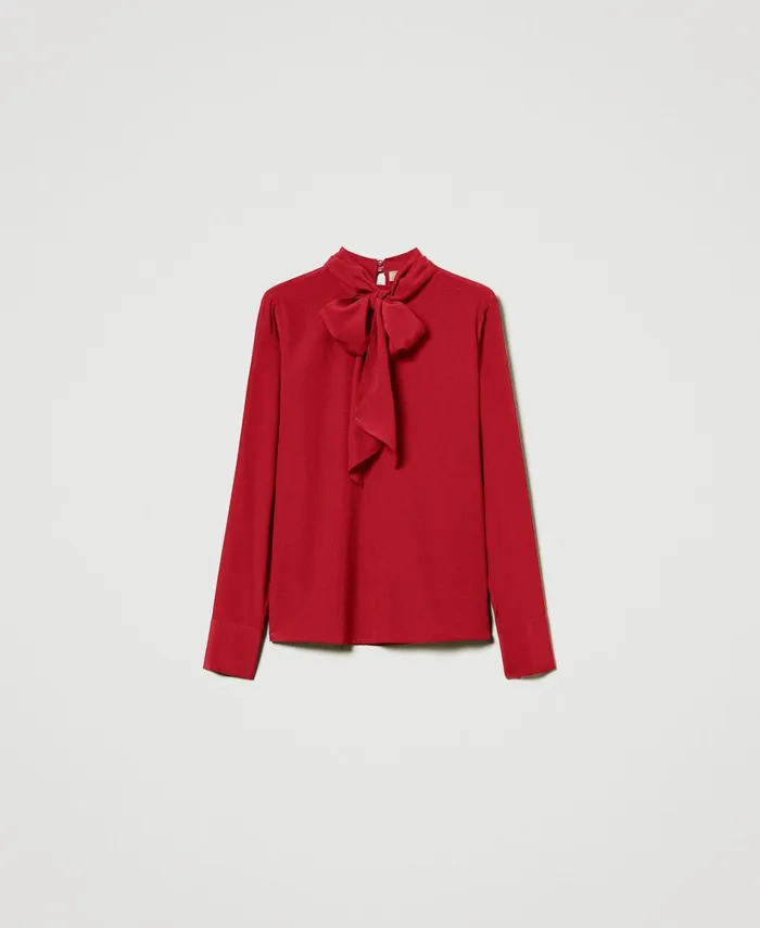 Twinset Silk Blend Blouse With Pussy Bow Venetian Red Women Blouses And Shirts Twinset Silk Blend Blouse With Pussy Bow Venetian Red Women Blouses And Shirts