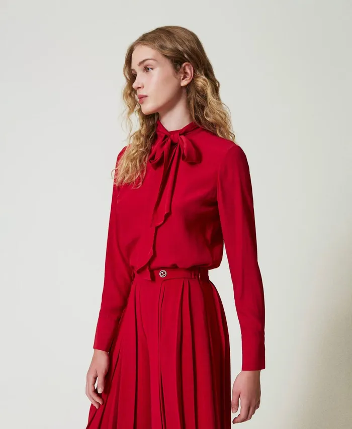 Twinset Silk Blend Blouse With Pussy Bow Venetian Red Women Blouses And Shirts Twinset Silk Blend Blouse With Pussy Bow Venetian Red Women Blouses And Shirts