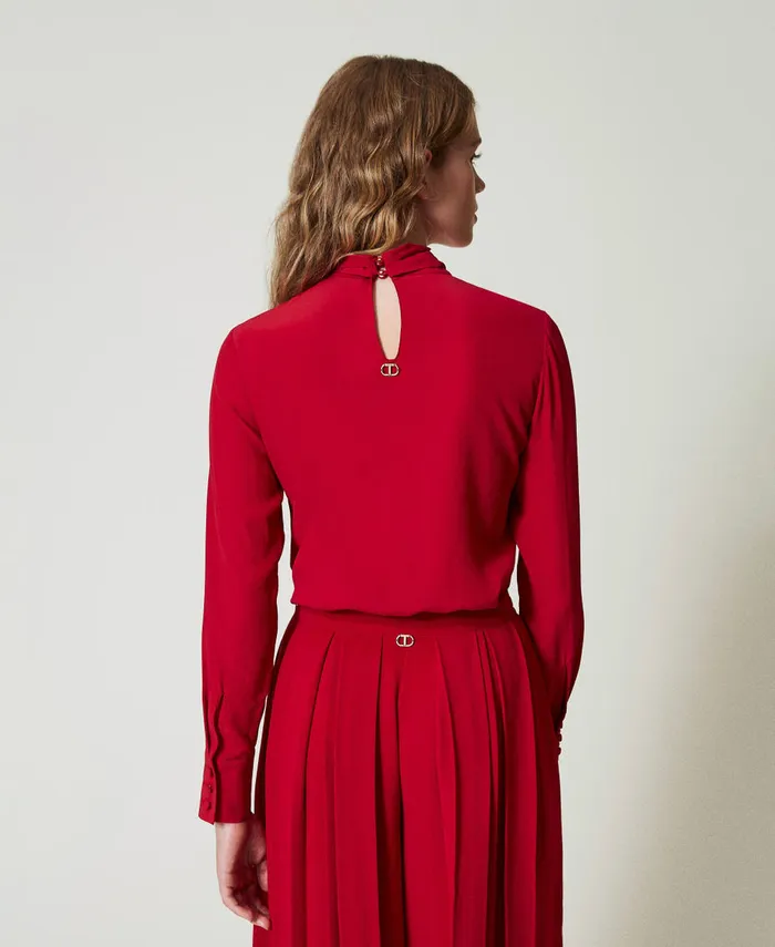 Twinset Silk Blend Blouse With Pussy Bow Venetian Red Women Blouses And Shirts Twinset Silk Blend Blouse With Pussy Bow Venetian Red Women Blouses And Shirts