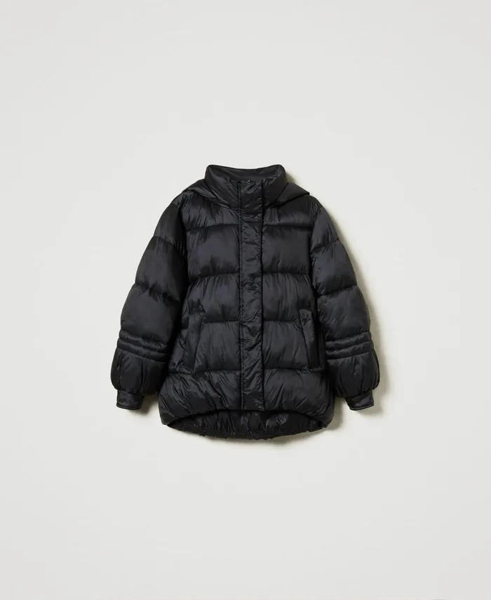 Twinset Striped Jacquard Nylon Puffer Jacket Black Women Jackets And Outerwear Twinset Striped Jacquard Nylon Puffer Jacket Black Women Jackets And Outerwear