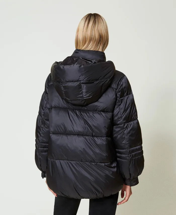 Twinset Striped Jacquard Nylon Puffer Jacket Black Women Jackets And Outerwear Twinset Striped Jacquard Nylon Puffer Jacket Black Women Jackets And Outerwear