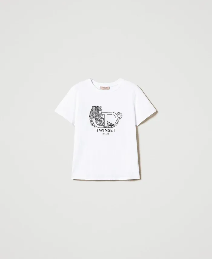 Twinset TShirt With Logo Embroidery And Jaguar White Women TShirts And Tops Twinset TShirt With Logo Embroidery And Jaguar White Women TShirts And Tops