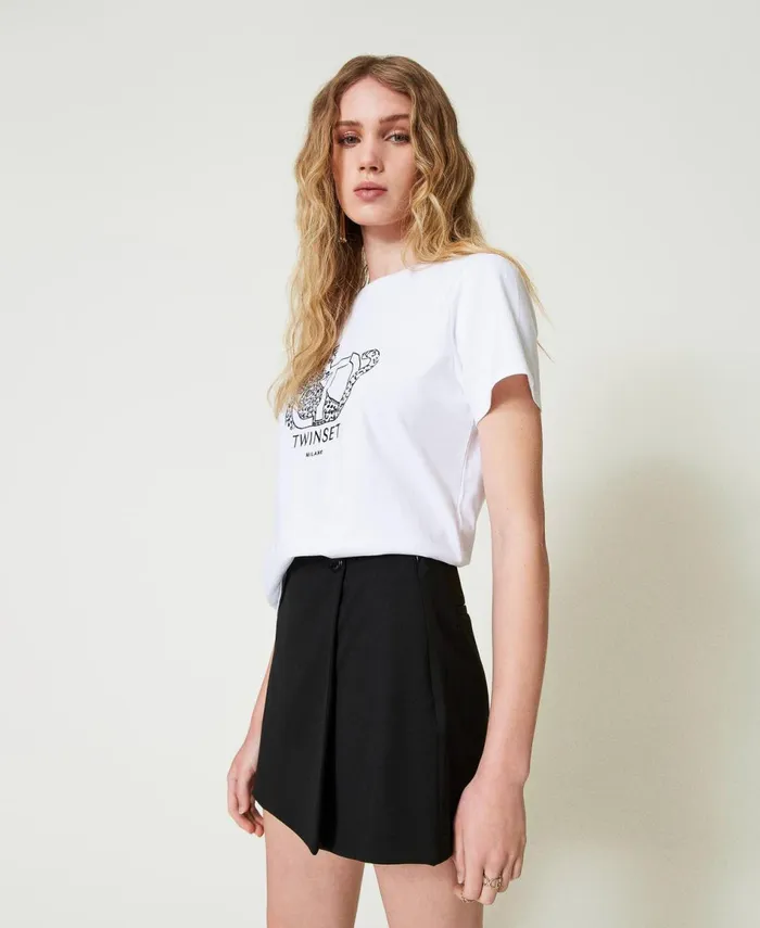 Twinset TShirt With Logo Embroidery And Jaguar White Women TShirts And Tops Twinset TShirt With Logo Embroidery And Jaguar White Women TShirts And Tops