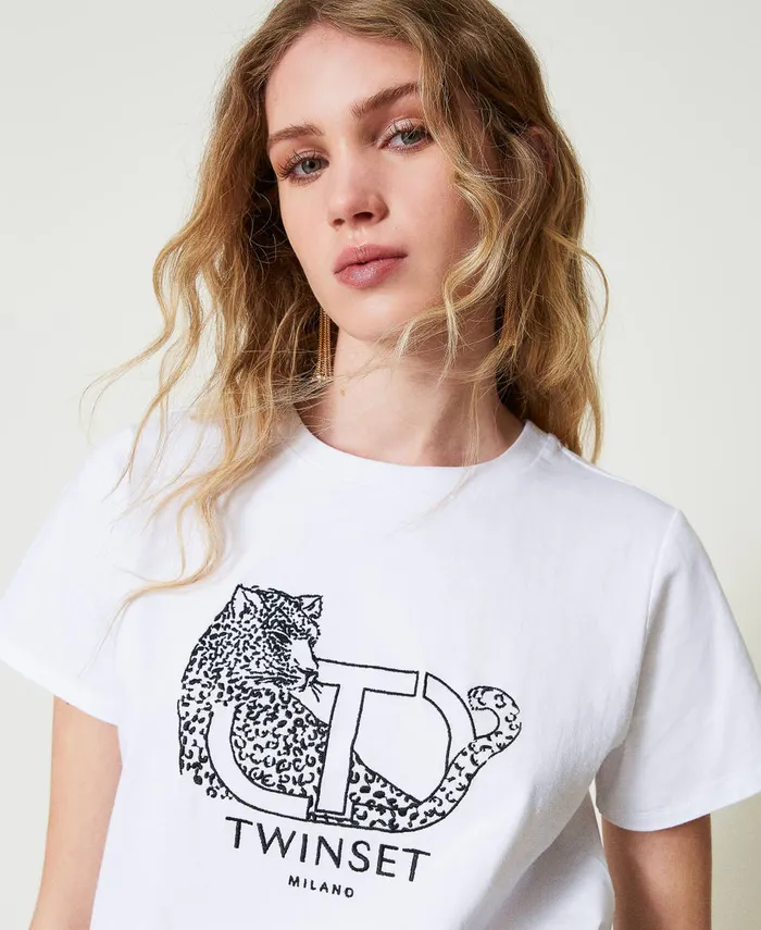 Twinset TShirt With Logo Embroidery And Jaguar White Women TShirts And Tops Twinset TShirt With Logo Embroidery And Jaguar White Women TShirts And Tops
