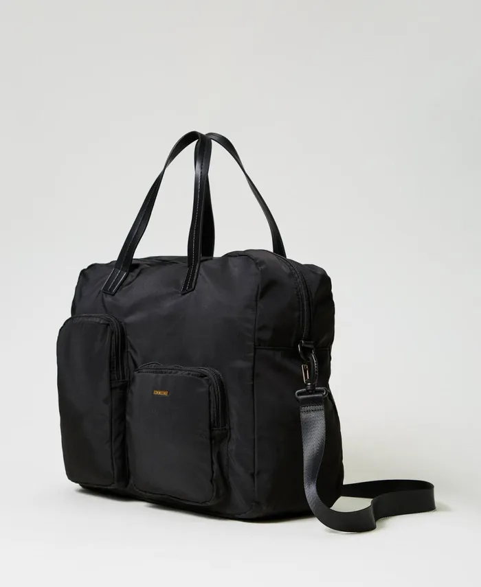 Twinset Technical Fabric Shopper Bag Black Women Shopping Bags Twinset Technical Fabric Shopper Bag Black Women Shopping Bags