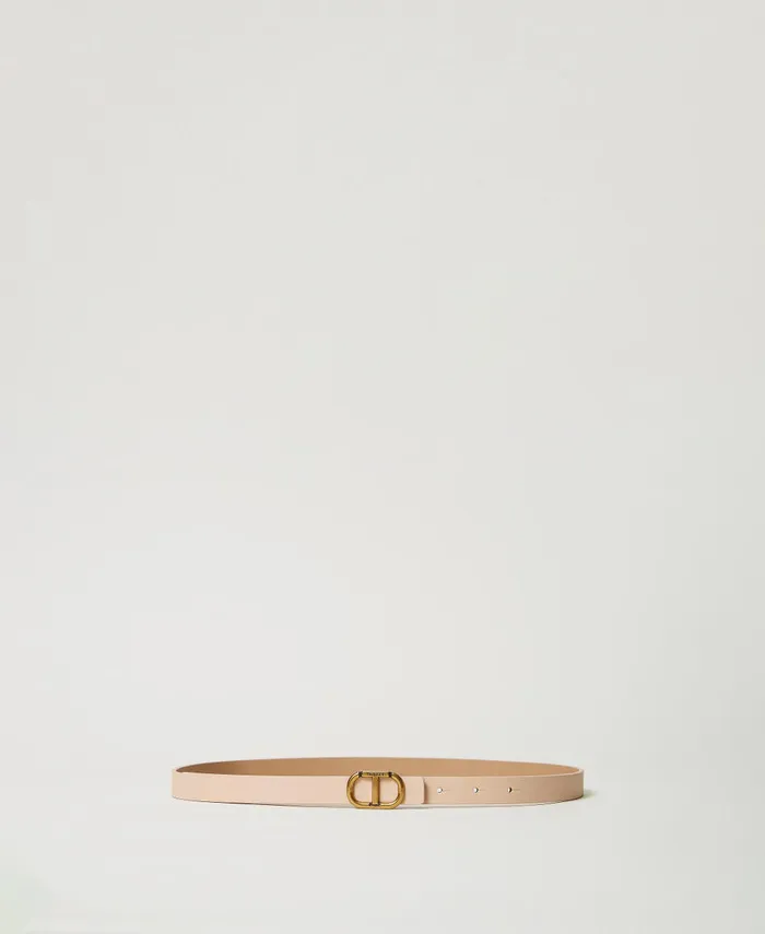 Twinset Thin Reversible Leather Belt With Oval T Twotone Peach Pink Sandy Brown Women Belts