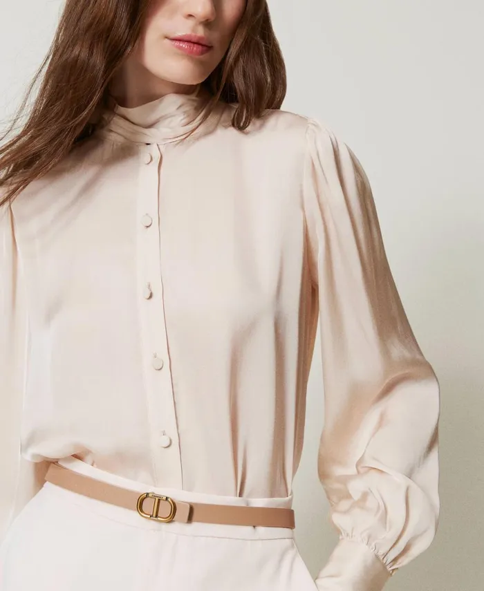 Twinset Thin Reversible Leather Belt With Oval T Twotone Peach Pink Sandy Brown Women Belts Twinset Thin Reversible Leather Belt With Oval T Twotone Peach Pink Sandy Brown Women Belts