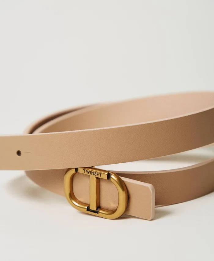 Twinset Thin Reversible Leather Belt With Oval T Twotone Peach Pink Sandy Brown Women Belts Twinset Thin Reversible Leather Belt With Oval T Twotone Peach Pink Sandy Brown Women Belts