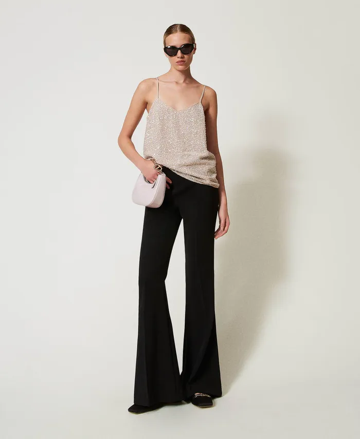 Twinset Top With Sequins And Pearls Snowdelicate Beige Sequin and Pearl Embroidery Women TShirts And Tops Twinset Top With Sequins And Pearls Snowdelicate Beige Sequin and Pearl Embroidery Women TShirts And Tops