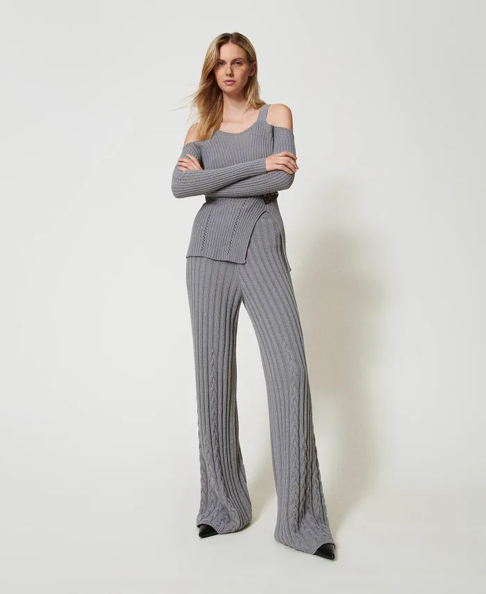 Twinset Treeblend Yarn Jumper With Brooch Light Fume Grey Women Jumpers And Cardigans Twinset Treeblend Yarn Jumper With Brooch Light Fume Grey Women Jumpers And Cardigans