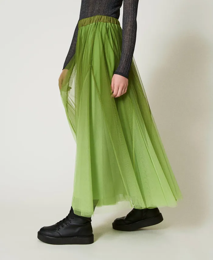 Twinset Tulle Skirt With Fadeout Print Soft Lime Green Women Skirts