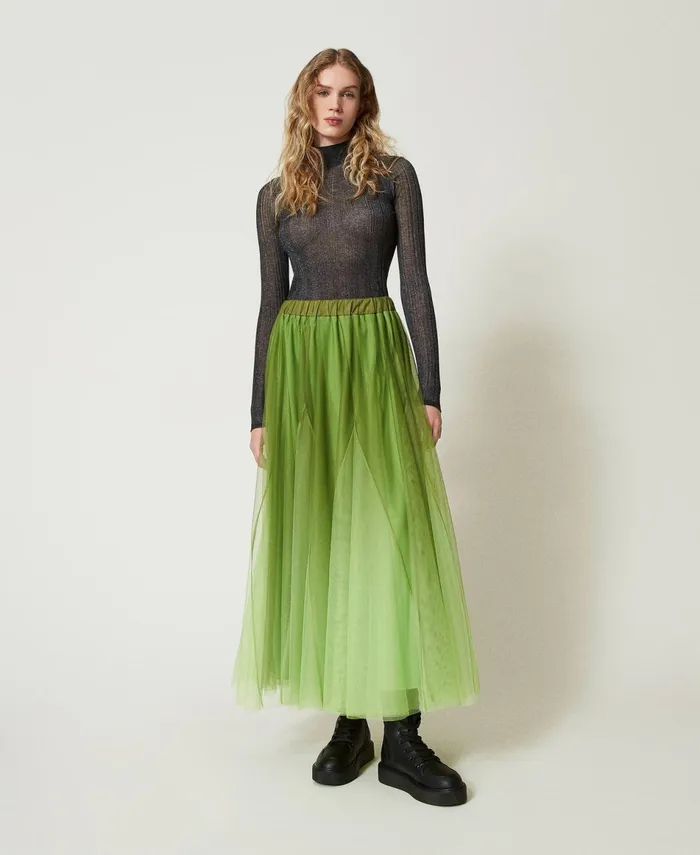 Twinset Tulle Skirt With Fadeout Print Soft Lime Green Women Skirts Twinset Tulle Skirt With Fadeout Print Soft Lime Green Women Skirts