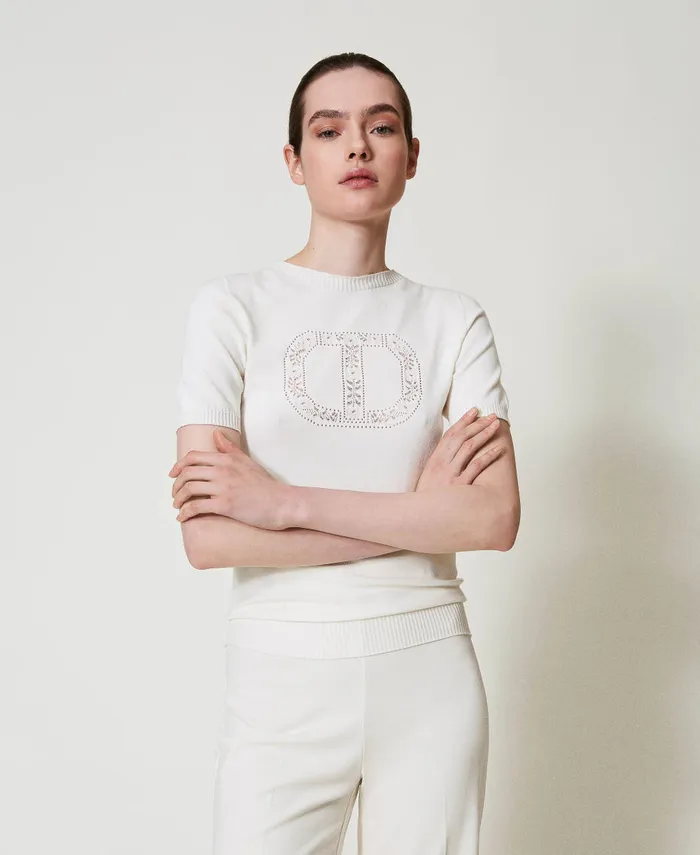 Twinset Turtleneck Jumper With Oval T Logo White Snow Women Jumpers And Cardigans