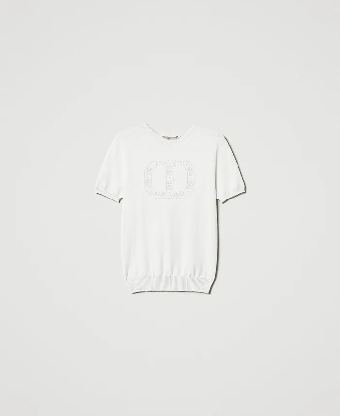 Twinset Turtleneck Jumper With Oval T Logo White Snow Women Jumpers And Cardigans Twinset Turtleneck Jumper With Oval T Logo White Snow Women Jumpers And Cardigans