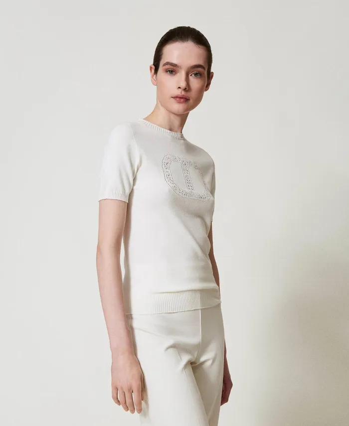 Twinset Turtleneck Jumper With Oval T Logo White Snow Women Jumpers And Cardigans Twinset Turtleneck Jumper With Oval T Logo White Snow Women Jumpers And Cardigans