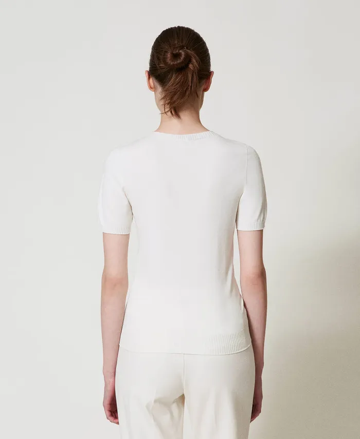 Twinset Turtleneck Jumper With Oval T Logo White Snow Women Jumpers And Cardigans Twinset Turtleneck Jumper With Oval T Logo White Snow Women Jumpers And Cardigans