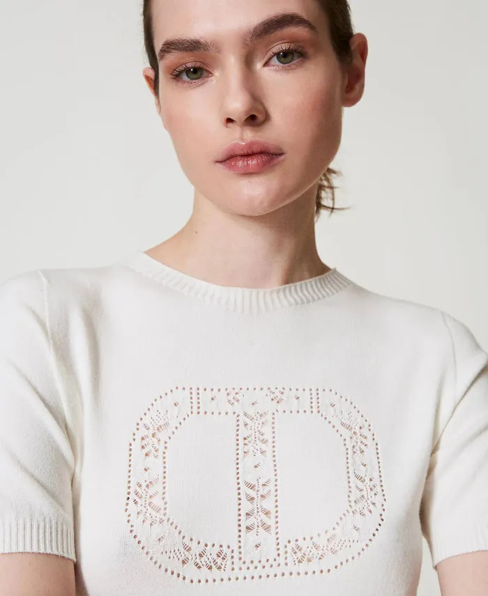 Twinset Turtleneck Jumper With Oval T Logo White Snow Women Jumpers And Cardigans Twinset Turtleneck Jumper With Oval T Logo White Snow Women Jumpers And Cardigans