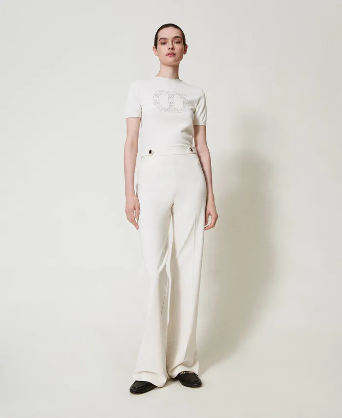 Twinset Turtleneck Jumper With Oval T Logo White Snow Women Jumpers And Cardigans Twinset Turtleneck Jumper With Oval T Logo White Snow Women Jumpers And Cardigans