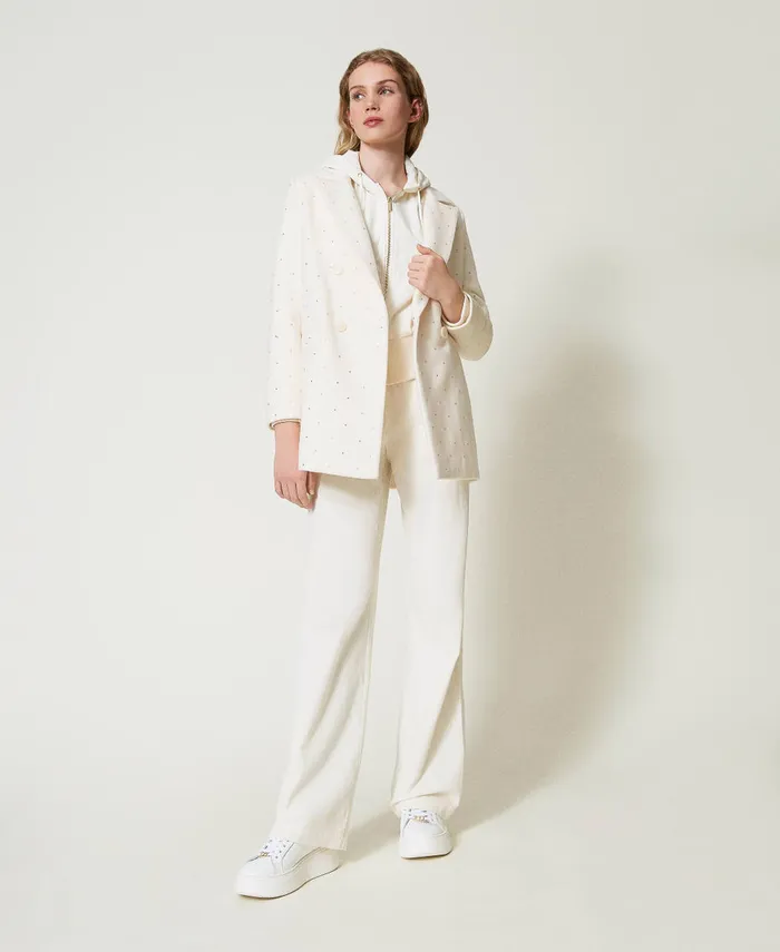 Twinset Wide Velvet Trousers Mother Of Pearl Women Suits And Sets