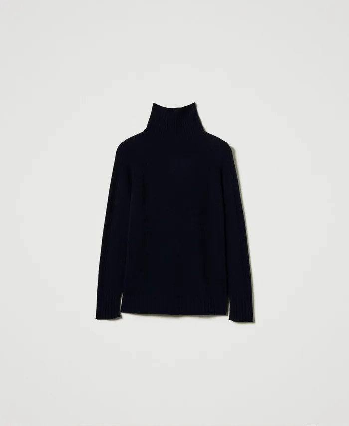 Twinset Wool And Cashmere Blend Turtleneck Jumper Indigo Women Jumpers And Cardigans Twinset Wool And Cashmere Blend Turtleneck Jumper Indigo Women Jumpers And Cardigans