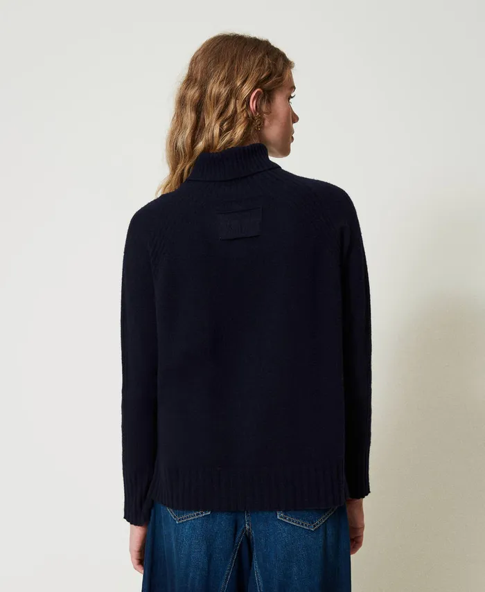 Twinset Wool And Cashmere Blend Turtleneck Jumper Indigo Women Jumpers And Cardigans Twinset Wool And Cashmere Blend Turtleneck Jumper Indigo Women Jumpers And Cardigans