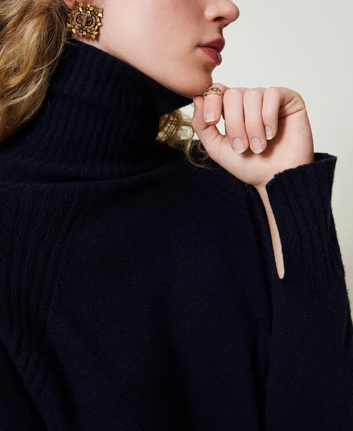 Twinset Wool And Cashmere Blend Turtleneck Jumper Indigo Women Jumpers And Cardigans Twinset Wool And Cashmere Blend Turtleneck Jumper Indigo Women Jumpers And Cardigans