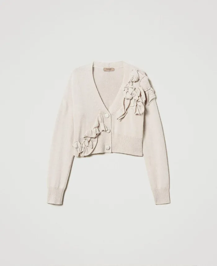 Twinset Wool Blend Cardigan With Ruffles Old White Women Jumpers And Cardigans Twinset Wool Blend Cardigan With Ruffles Old White Women Jumpers And Cardigans