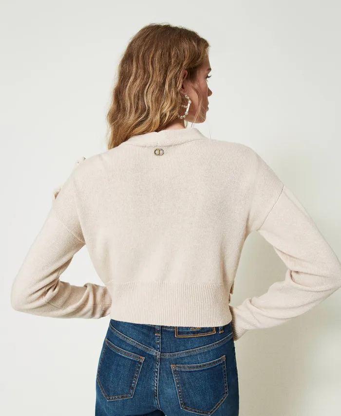 Twinset Wool Blend Cardigan With Ruffles Old White Women Jumpers And Cardigans Twinset Wool Blend Cardigan With Ruffles Old White Women Jumpers And Cardigans