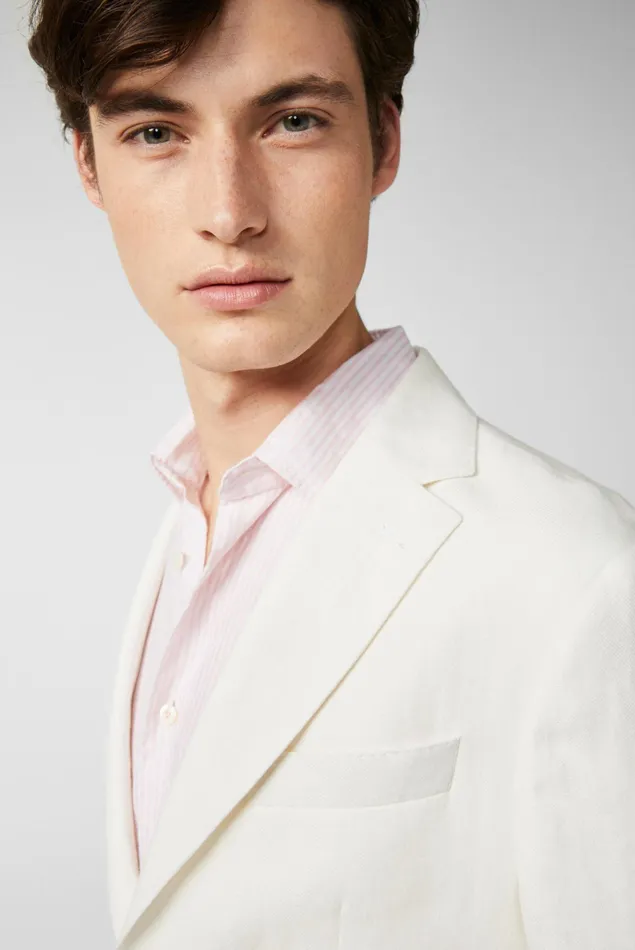 Van Laack Blazers Men Textured Linen Jacket White Van Laack Blazers Men Textured Linen Jacket White