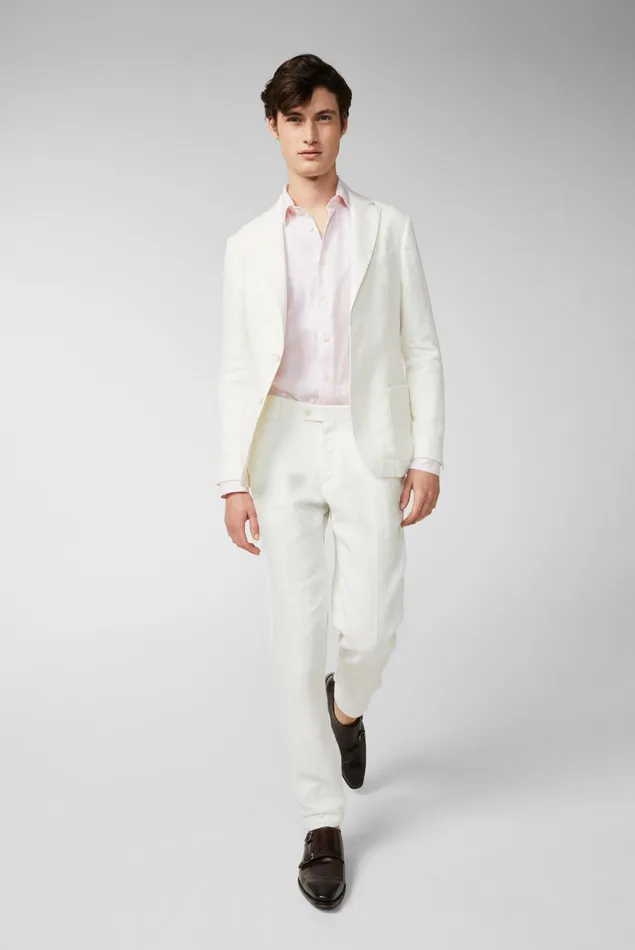 Van Laack Blazers Men Textured Linen Jacket White Van Laack Blazers Men Textured Linen Jacket White