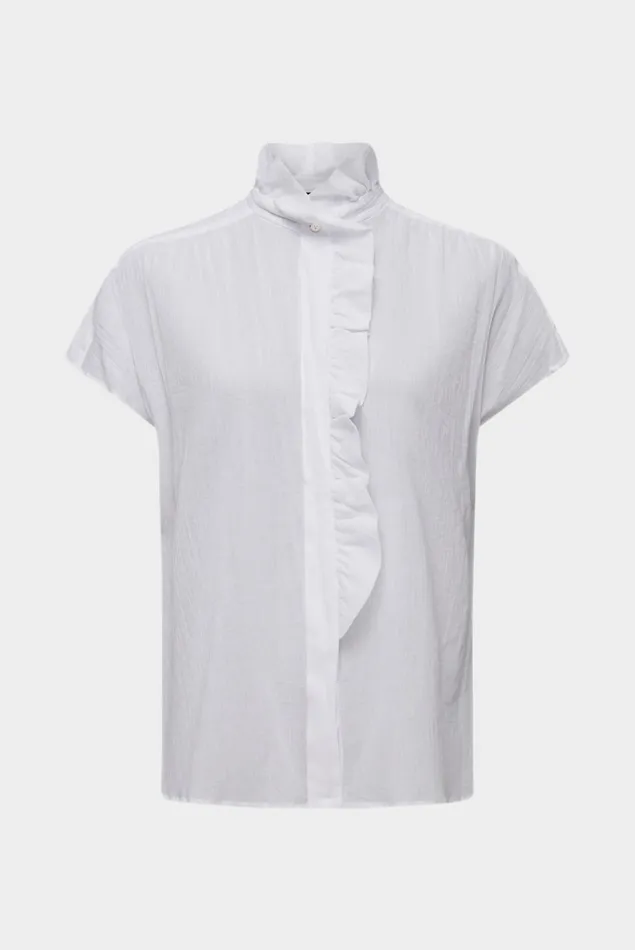 Van Laack Casual Blouses Women Cotton Blouse With Ruffle Neckline White Van Laack Casual Blouses Women Cotton Blouse With Ruffle Neckline White