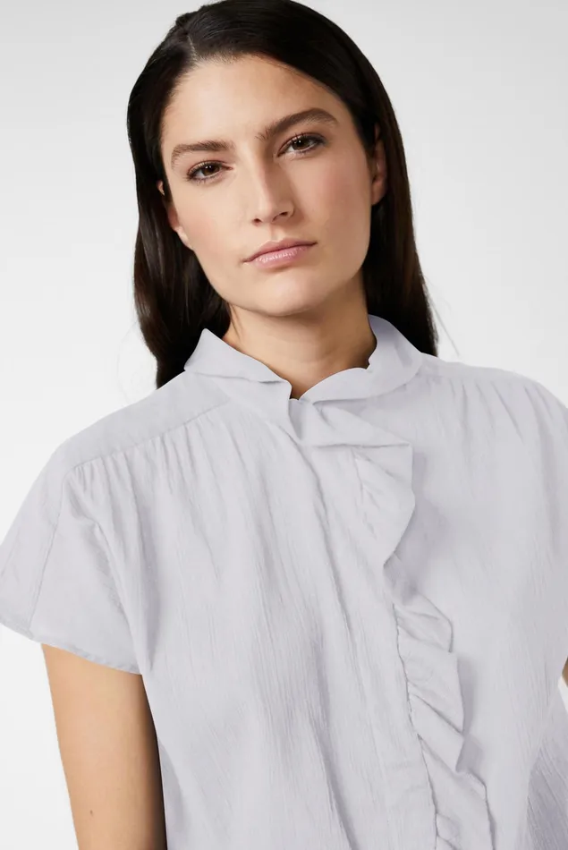 Van Laack Casual Blouses Women Cotton Blouse With Ruffle Neckline White Van Laack Casual Blouses Women Cotton Blouse With Ruffle Neckline White