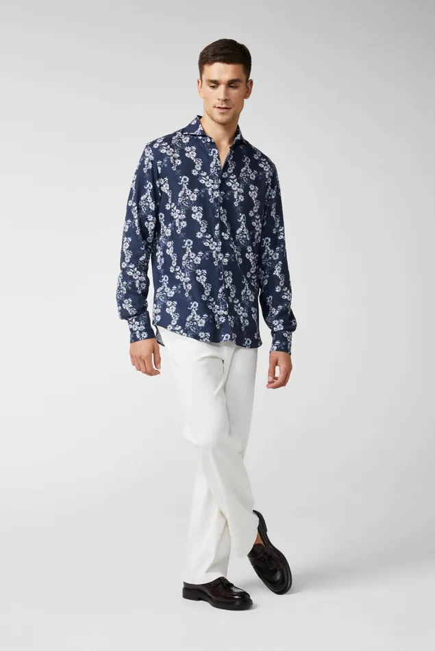 Van Laack Casual Shirts Men Night FlowerPrinted LinenBlend Shirt Blue Van Laack Casual Shirts Men Night FlowerPrinted LinenBlend Shirt Blue