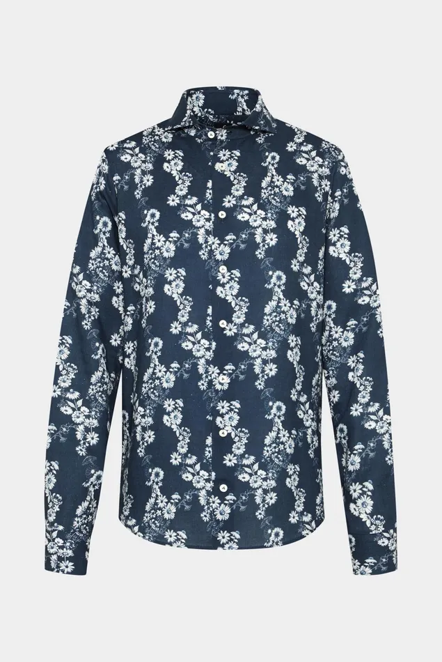 Van Laack Casual Shirts Men Night FlowerPrinted LinenBlend Shirt Blue Van Laack Casual Shirts Men Night FlowerPrinted LinenBlend Shirt Blue
