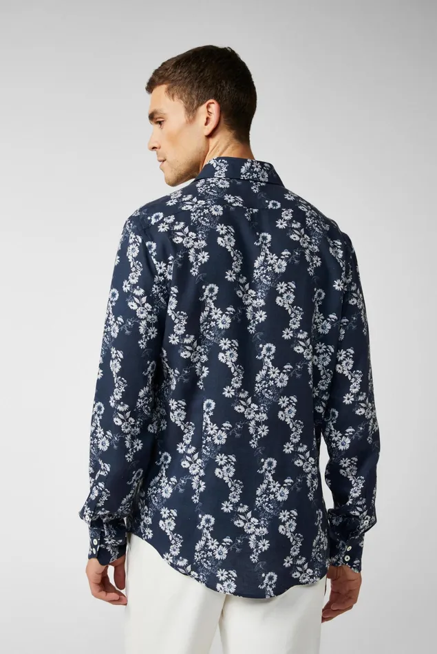 Van Laack Casual Shirts Men Night FlowerPrinted LinenBlend Shirt Blue Van Laack Casual Shirts Men Night FlowerPrinted LinenBlend Shirt Blue