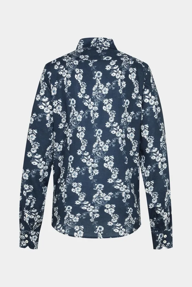 Van Laack Casual Shirts Men Night FlowerPrinted LinenBlend Shirt Blue Van Laack Casual Shirts Men Night FlowerPrinted LinenBlend Shirt Blue