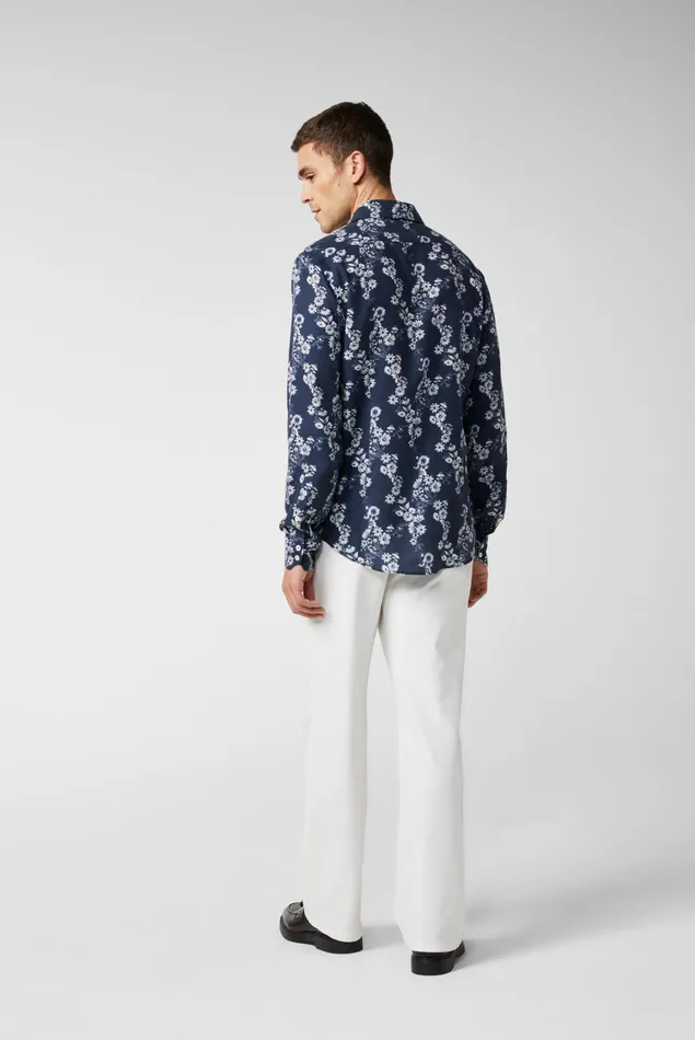 Van Laack Casual Shirts Men Night FlowerPrinted LinenBlend Shirt Blue Van Laack Casual Shirts Men Night FlowerPrinted LinenBlend Shirt Blue