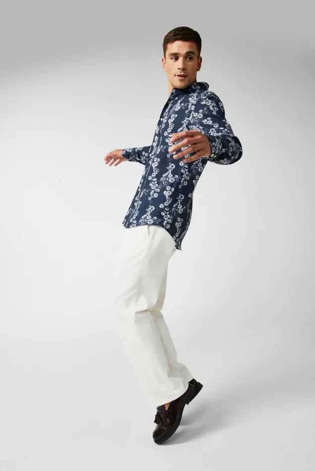 Van Laack Casual Shirts Men Night FlowerPrinted LinenBlend Shirt Blue Van Laack Casual Shirts Men Night FlowerPrinted LinenBlend Shirt Blue
