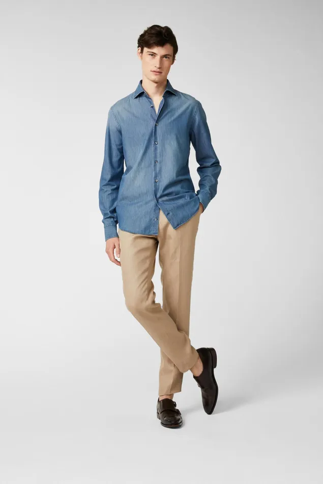 Van Laack Casual Shirts Men Stonewashed Denim Shirt Blue Van Laack Casual Shirts Men Stonewashed Denim Shirt Blue