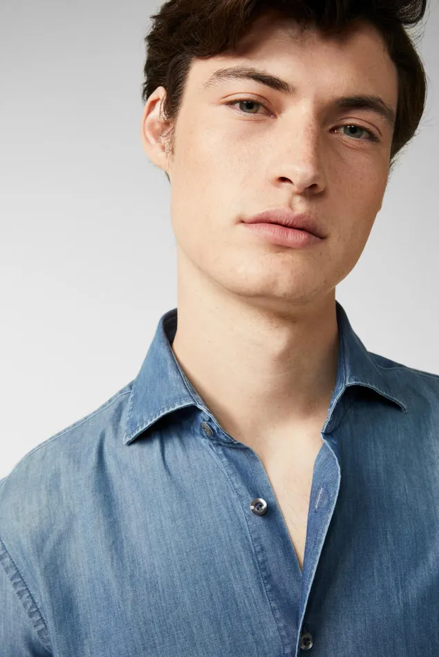 Van Laack Casual Shirts Men Stonewashed Denim Shirt Blue Van Laack Casual Shirts Men Stonewashed Denim Shirt Blue