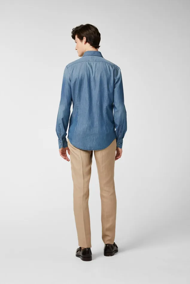 Van Laack Casual Shirts Men Stonewashed Denim Shirt Blue Van Laack Casual Shirts Men Stonewashed Denim Shirt Blue
