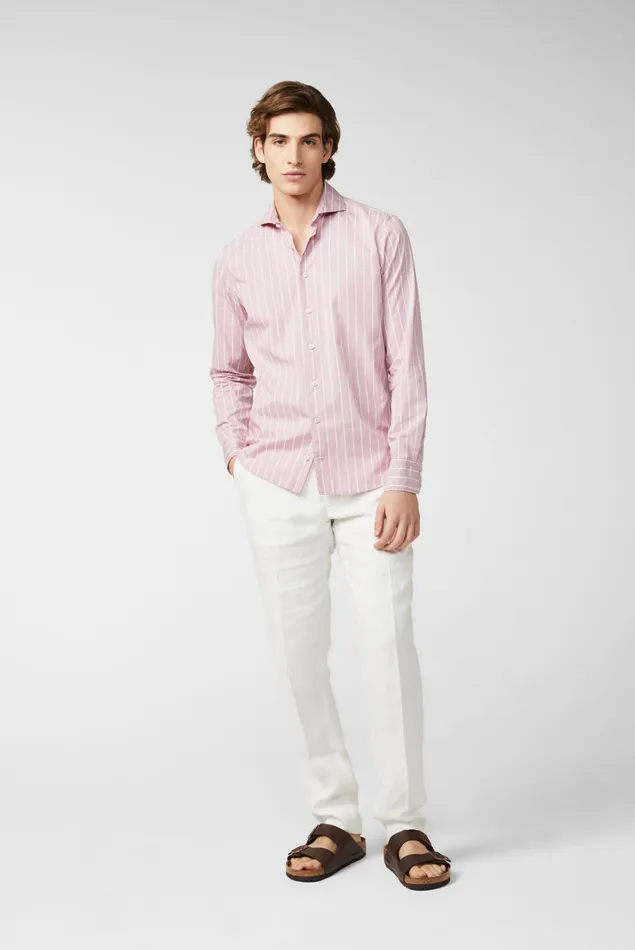 Van Laack Casual Shirts Men Striped Shirt In Light Twill Pink Van Laack Casual Shirts Men Striped Shirt In Light Twill Pink