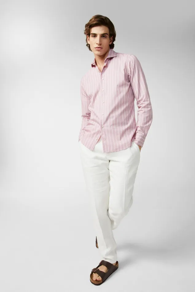 Van Laack Casual Shirts Men Striped Shirt In Light Twill Pink Van Laack Casual Shirts Men Striped Shirt In Light Twill Pink