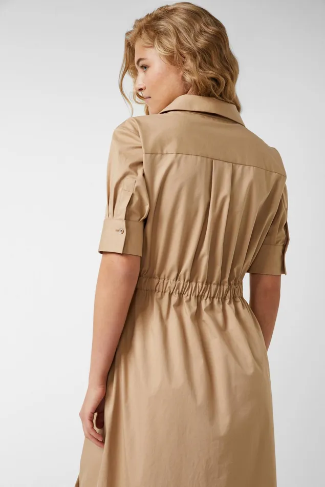 Van Laack Dresses and Skirts Women Wraparound Midi Dress With Dropped Shoulders In Beige Solid Cotton Stretch Twill Blend Van Laack Dresses and Skirts Women Wraparound Midi Dress With Dropped Shoulders In Beige Solid Cotton Stretch Twill Blend