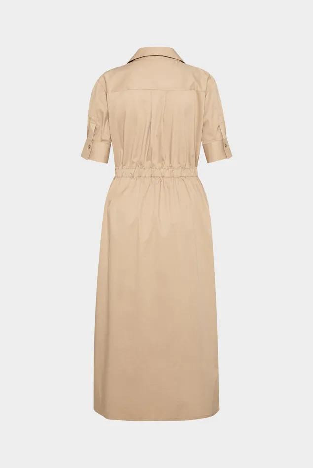 Van Laack Dresses and Skirts Women Wraparound Midi Dress With Dropped Shoulders In Beige Solid Cotton Stretch Twill Blend Van Laack Dresses and Skirts Women Wraparound Midi Dress With Dropped Shoulders In Beige Solid Cotton Stretch Twill Blend