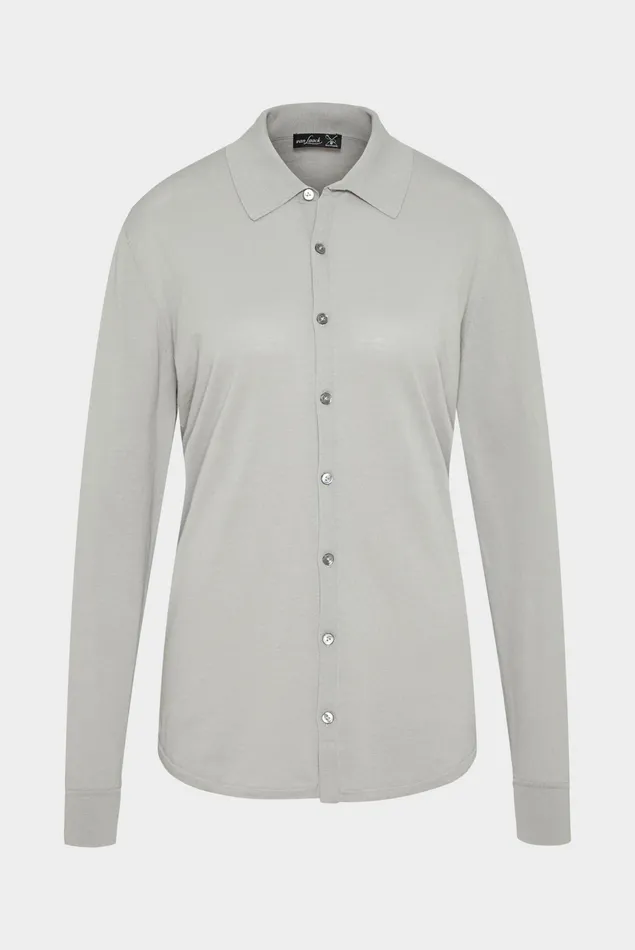 Van Laack Easy Iron Shirts Men Knitted Cotton Shirt Gray