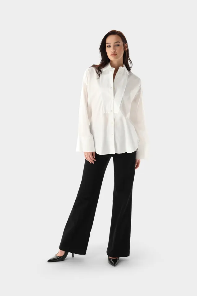 Van Laack Festive Blouses Women Poplin Shirt With Dropped Shoulders And A Plastron