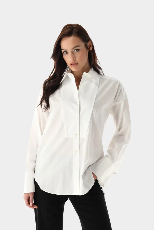Van Laack Festive Blouses Women Poplin Shirt With Dropped Shoulders And A Plastron Van Laack Festive Blouses Women Poplin Shirt With Dropped Shoulders And A Plastron