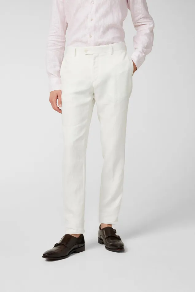 Van Laack Jeans and Pants Men Slimfit Trousers In Textured Linen Fabric Offwhite