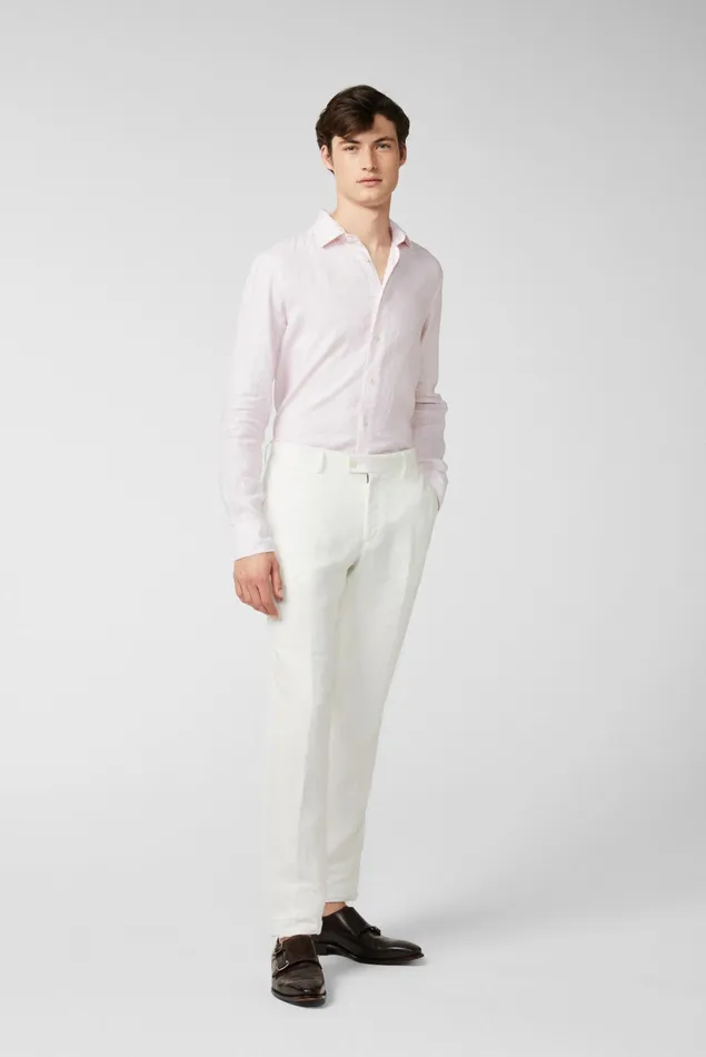 Van Laack Jeans and Pants Men Slimfit Trousers In Textured Linen Fabric Offwhite Van Laack Jeans and Pants Men Slimfit Trousers In Textured Linen Fabric Offwhite